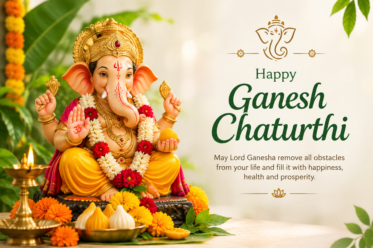 Ganesh Chaturthi greeting with Lord Ganesha and Immuno Life Pvt Ltd wishing happiness, good health and prosperity.